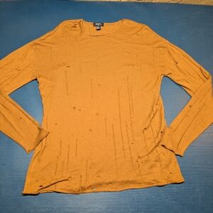 Mens Forever 21 Distressed Mustard/Brown Long Sleeve Top